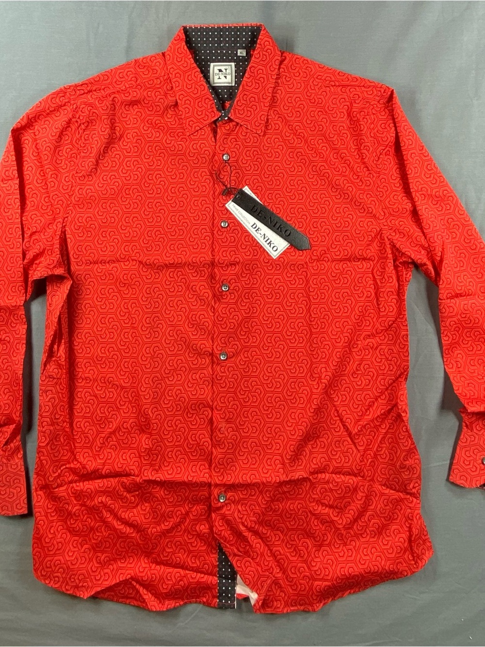 De - Niko Men's Red Patterned Button-Up Shirt XL